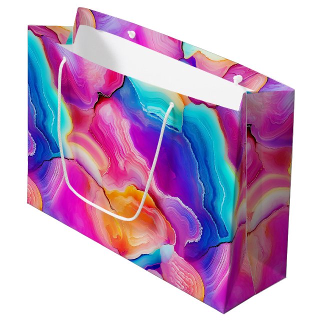 Rainbow Agate | Vibrant Abstract Stone Pattern Large Gift Bag (Front Angled)