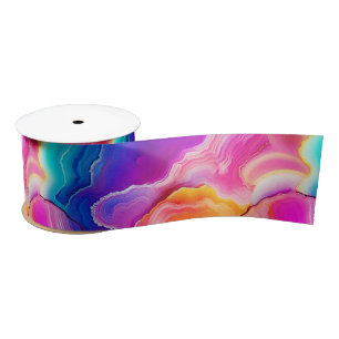 Rainbow Agate   Vibrant Abstract Stone Pattern Satin Ribbon