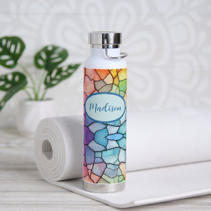 Rainbow Alcohol and Ink Stained Glass Look Water Bottle
