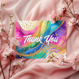 Rainbow Alcohol Ink Birthday Thank You Postcard