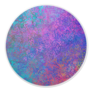 Rainbow Alcohol Ink, Bright Colourful Abstract Ceramic Knob