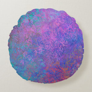 Rainbow Alcohol Ink, Bright Colourful Abstract Round Cushion