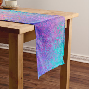 Rainbow Alcohol Ink, Bright Colourful Abstract Short Table Runner