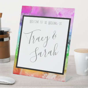 Rainbow Alcohol Ink Watercolor Pedestal Sign