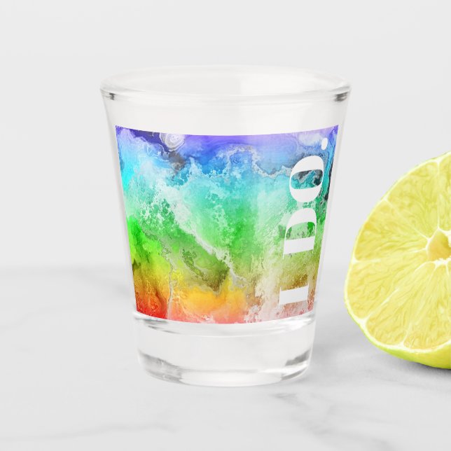 Rainbow Alcohol Ink Watercolor  Shot Glass (Front)