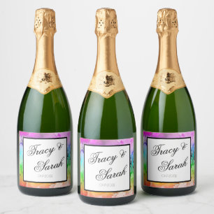 Rainbow Alcohol Ink Watercolor Sparkling Wine Label