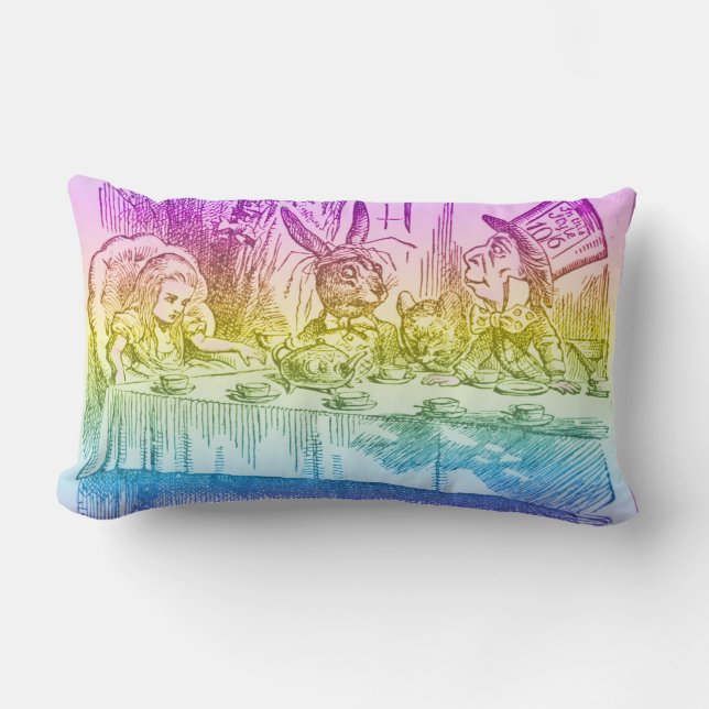 Rainbow Alice in Wonderland Mad Tea Party Lumbar Cushion (Front)