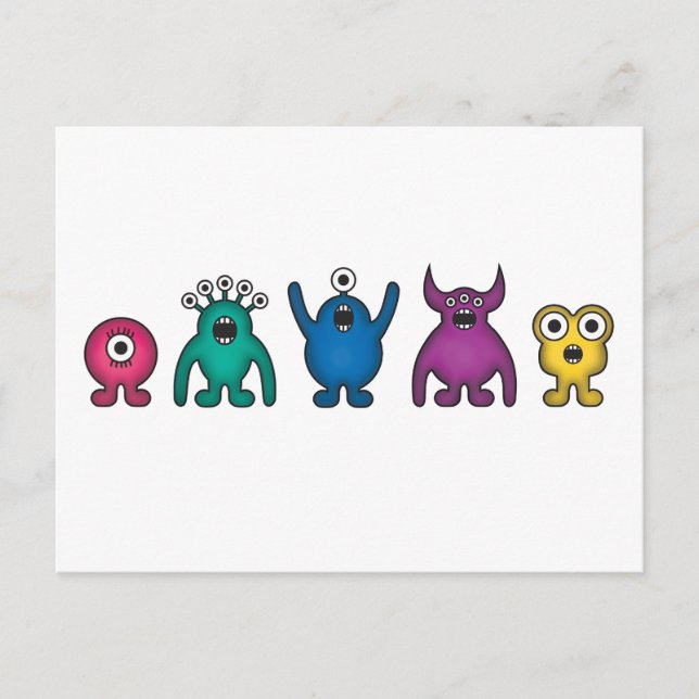 Rainbow Alien Monsters Postcard (Front)