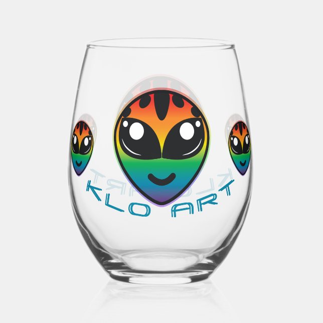 Rainbow Alien Stemless Wine Glass (Front)