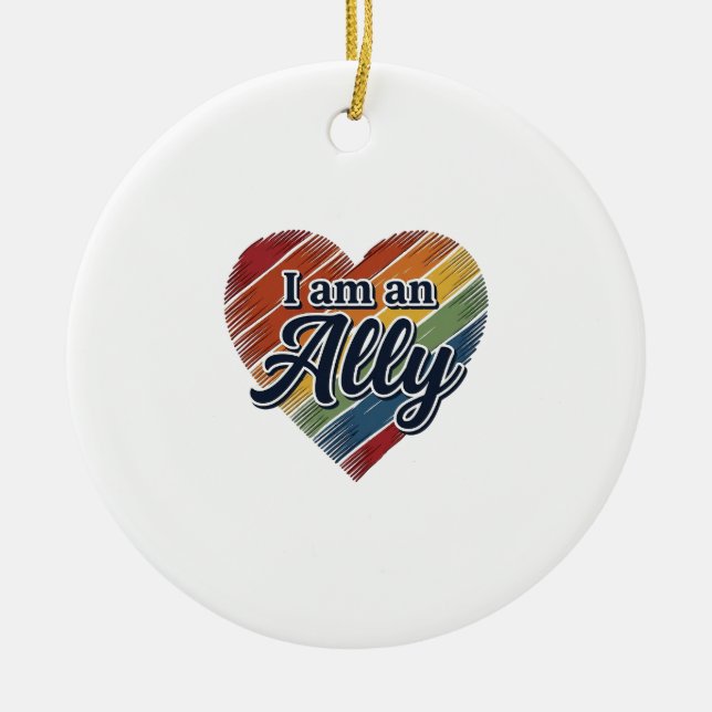 Rainbow Ally Heart Vector Shirt Design_1 Ceramic Ornament (Front)