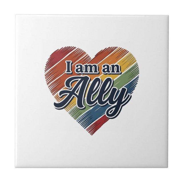 Rainbow Ally Heart Vector Shirt Design_1 Ceramic Tile (Front)