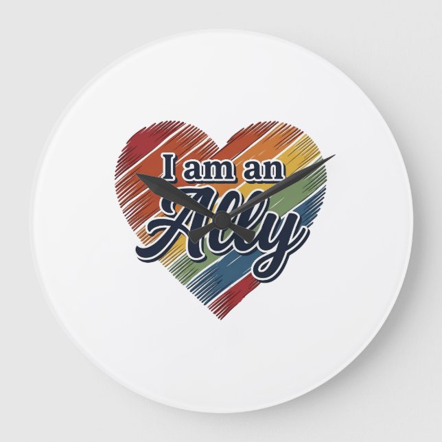 Rainbow Ally Heart Vector Shirt Design_1 Large Clock (Front)
