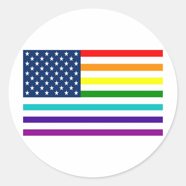 Rainbow American Flag Classic Round Sticker (Front)