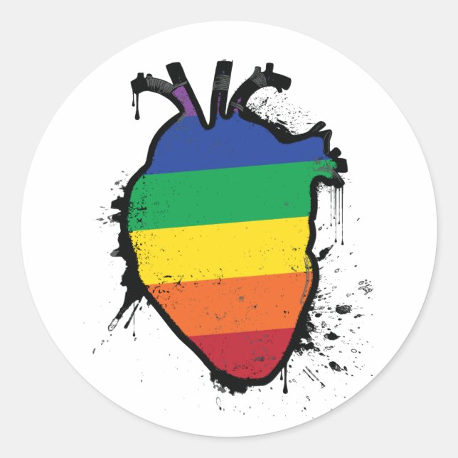 rainbow anatomical heart classic round sticker (Front)