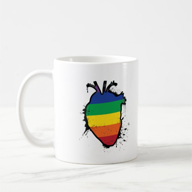 rainbow anatomical heart coffee mug (Left)