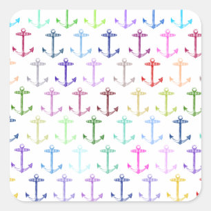 Rainbow anchor pattern square sticker