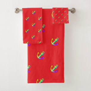 Rainbow Anchor Repeat Red Kids Bath Towel Set