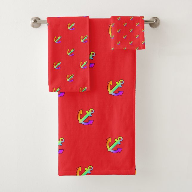 Rainbow Anchor Repeat Red Kids    Bath Towel Set (Insitu)
