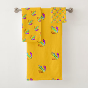 Rainbow Anchor Repeat Yellow Kids Bath Towel Set