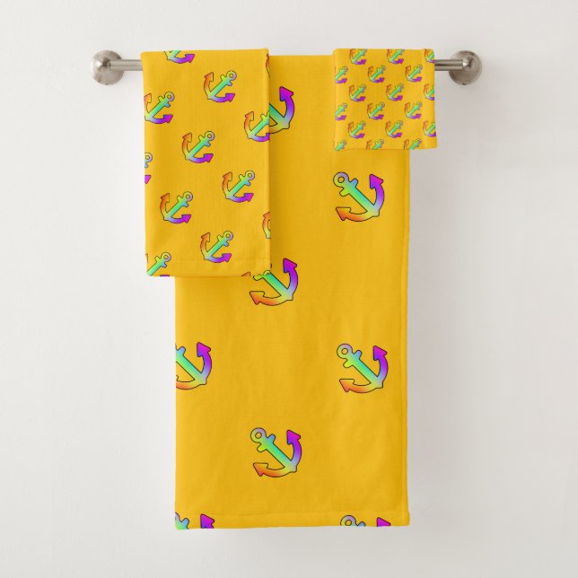 Rainbow Anchor Repeat Yellow Kids    Bath Towel Set (Insitu)