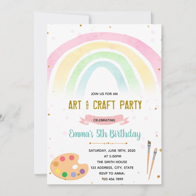 Rainbow and art party invitation (Front)