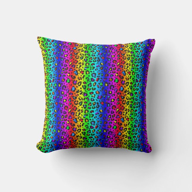 Rainbow and Black Leopard Print Pattern Cushion (Front)