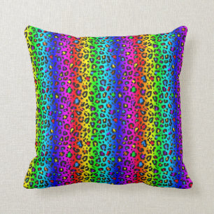 Rainbow and Black Leopard Print Pattern Cushion