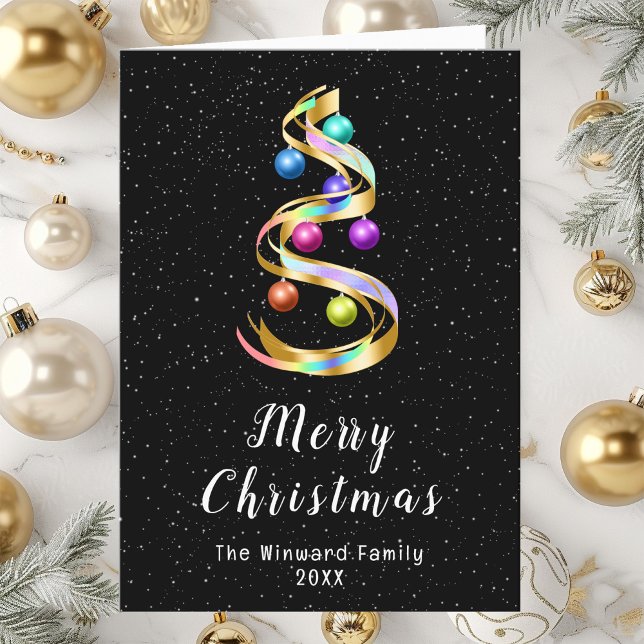Rainbow and Black Ornaments Merry Christmas Holiday Card (Creator Uploaded)