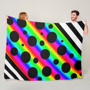 Rainbow and Black Polka Dots and Stripes Blanket