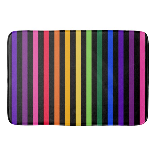 Rainbow and black stripes bath mat (Front)