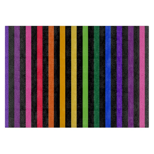 Rainbow and black stripes cutting board (Front)