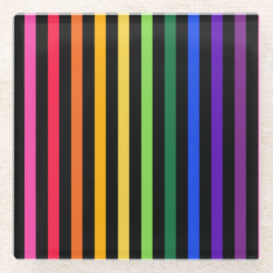 Rainbow and black stripes glass coaster
