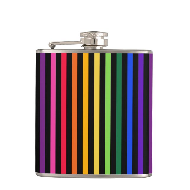 Rainbow and black stripes hip flask (Front)