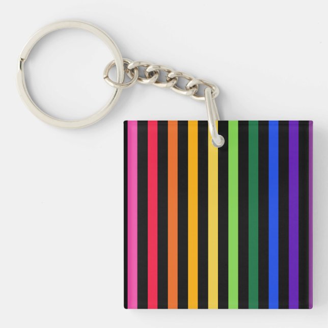Rainbow and black stripes key ring (Front)