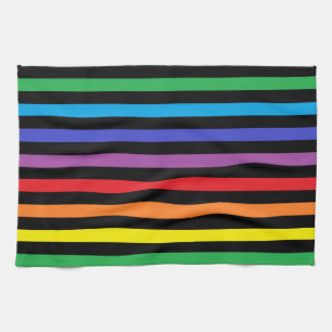 Rainbow and Black Stripes Kitchen Towel