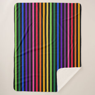 Rainbow and black stripes sherpa blanket