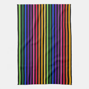 Rainbow and black stripes tea towel