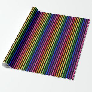 Rainbow and black stripes wrapping paper
