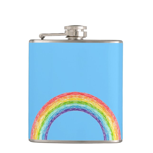 Rainbow and blue sky hip flask (Front)