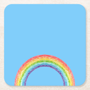 Rainbow and blue sky square paper coaster