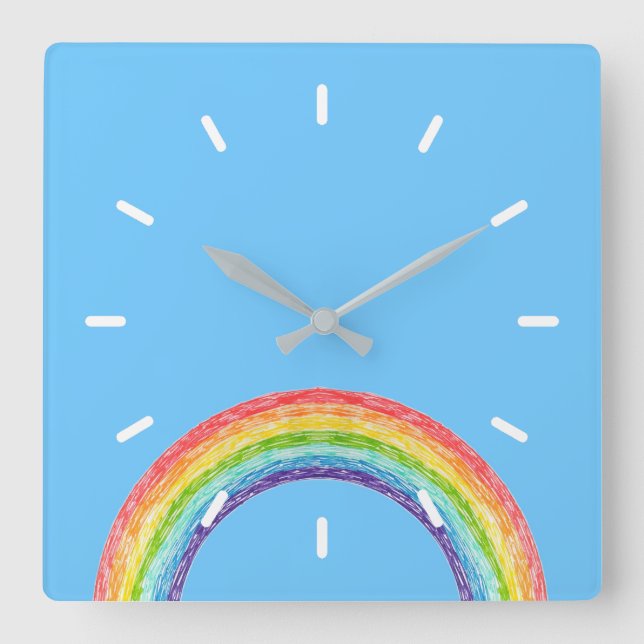 Rainbow and blue sky square wall clock (Front)