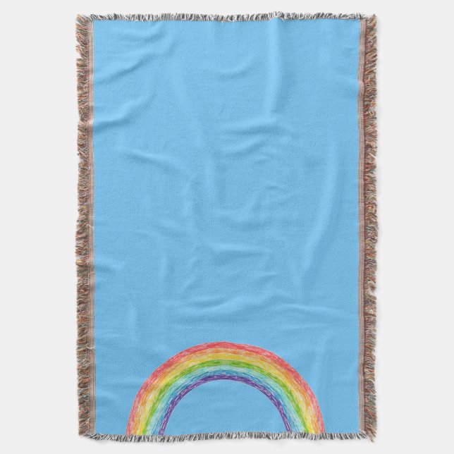 Rainbow and blue sky throw blanket (Front Vertical)