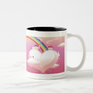 Rainbow and buildings on clouds Two-Tone coffee mug