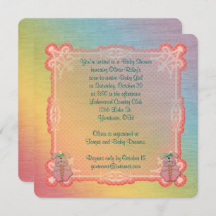 Rainbow and Bunnies Baby Girl Shower Invitation