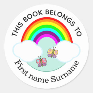 Rainbow And Butterflies Personalised  Classic Round Sticker