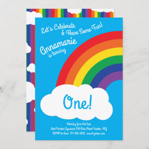 Rainbow and Clouds 1st Birthday Cute Invitations