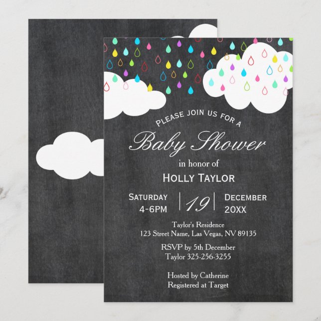 Rainbow and Clouds Baby Shower Invitation (Front/Back)