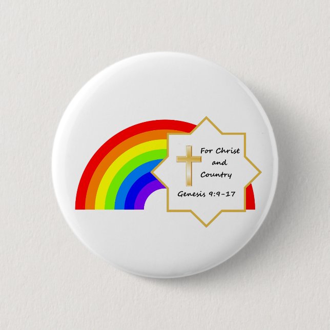 Rainbow and Cross Christian button (Front)