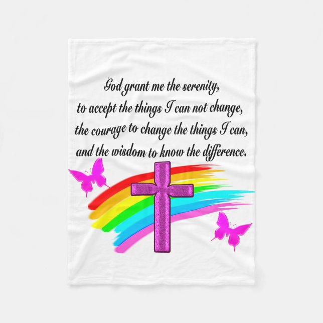 RAINBOW AND CROSS SERENITY PRAYER DESIGN FLEECE BLANKET (Front)