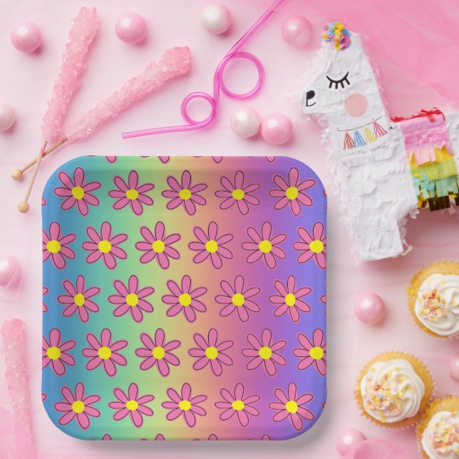 Rainbow and Flowers Paper Plate (Party)